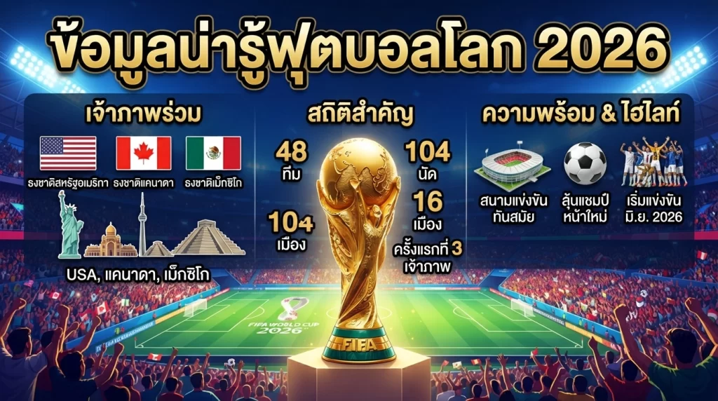 ข้อมูลน่ารู้ฟุตบอลโลก 2026: เจ้าภาพ สถิติ และความพร้อมก่อนเริ่มแข่ง